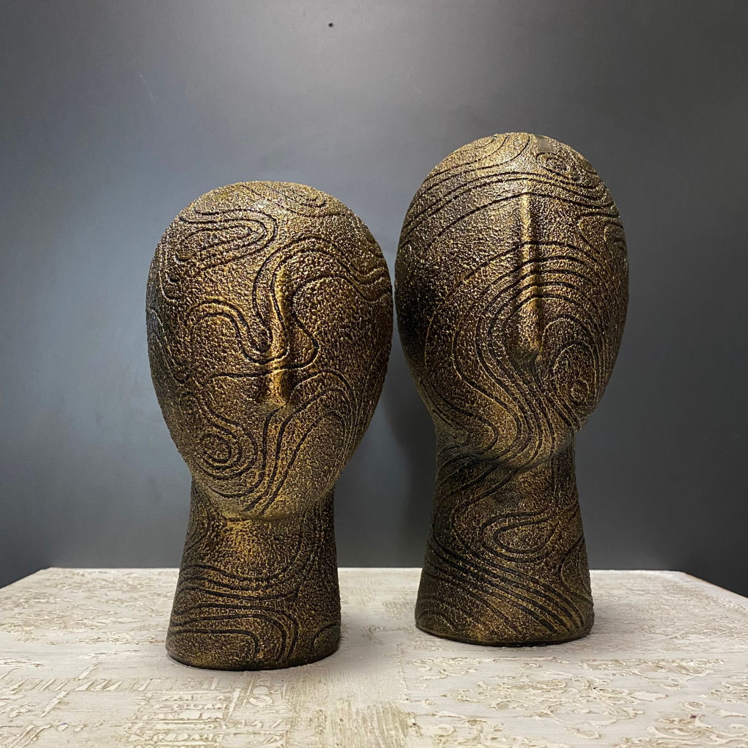 Dekoratif 2'li Soyut Büst Gold