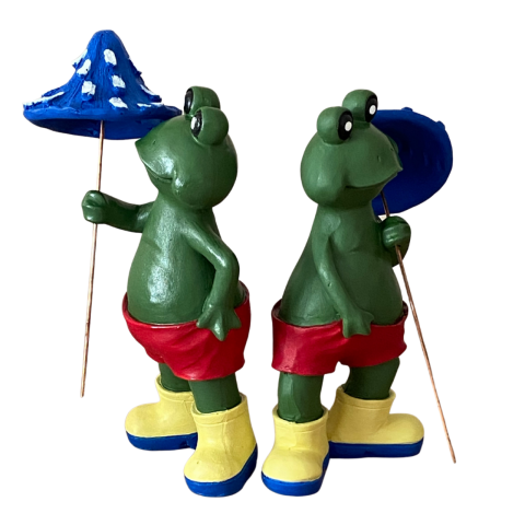 Dekoratif Karışık Renkli Polyester İkili Kurbağa Biblo Seti