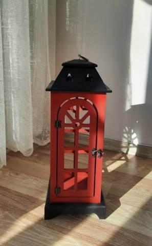 Kırmızı Siyah Ahşap Dekoratif Fener Mumluk