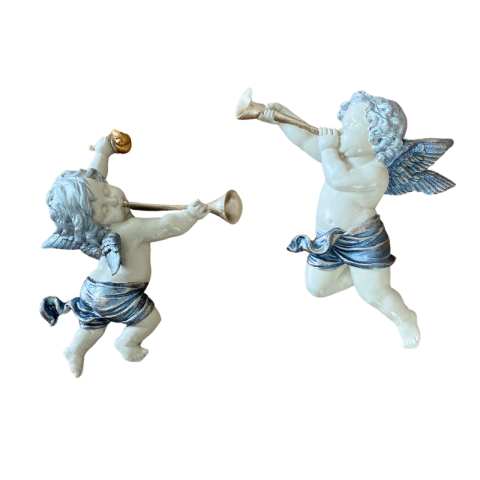 Duvar Süsü İkili Borazanlı Melek Figürü