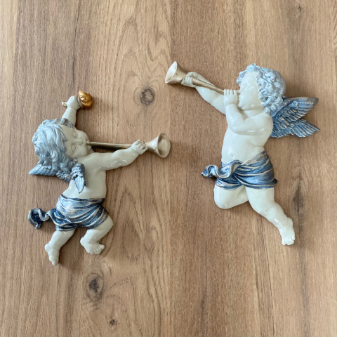 Duvar Süsü İkili Borazanlı Melek Figürü