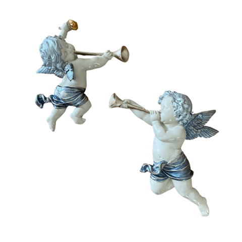 Duvar Süsü İkili Borazanlı Melek Figürü