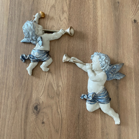 Duvar Süsü İkili Borazanlı Melek Figürü