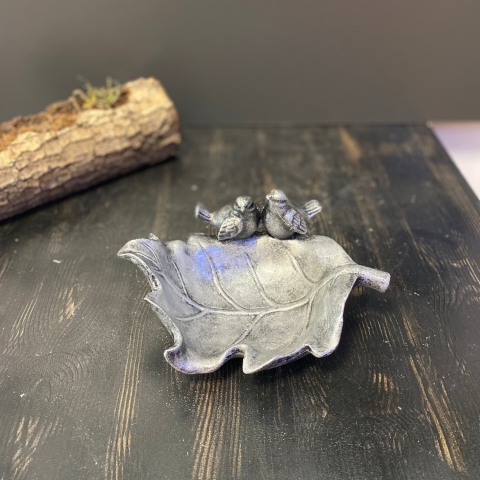 2 Kuşlu Oval Dekoratif Yaprak Tabak