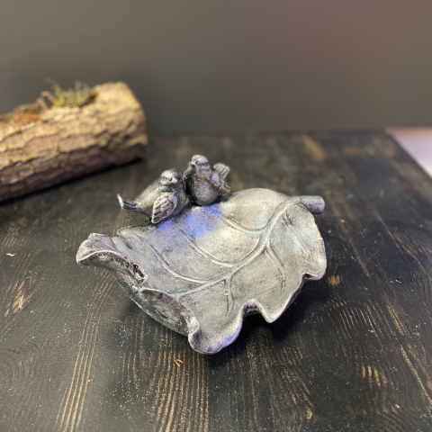 2 Kuşlu Oval Dekoratif Yaprak Tabak
