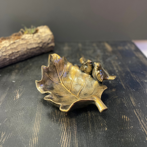2 Kuşlu Oval Dekoratif Yaprak Tabak