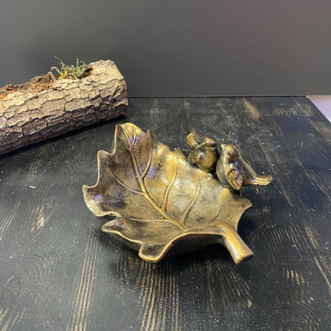 2 Kuşlu Oval Dekoratif Yaprak Tabak