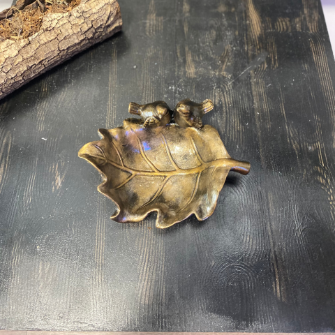 2 Kuşlu Oval Dekoratif Yaprak Tabak