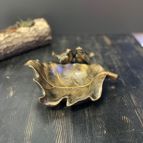 2 Kuşlu Oval Dekoratif Yaprak Tabak