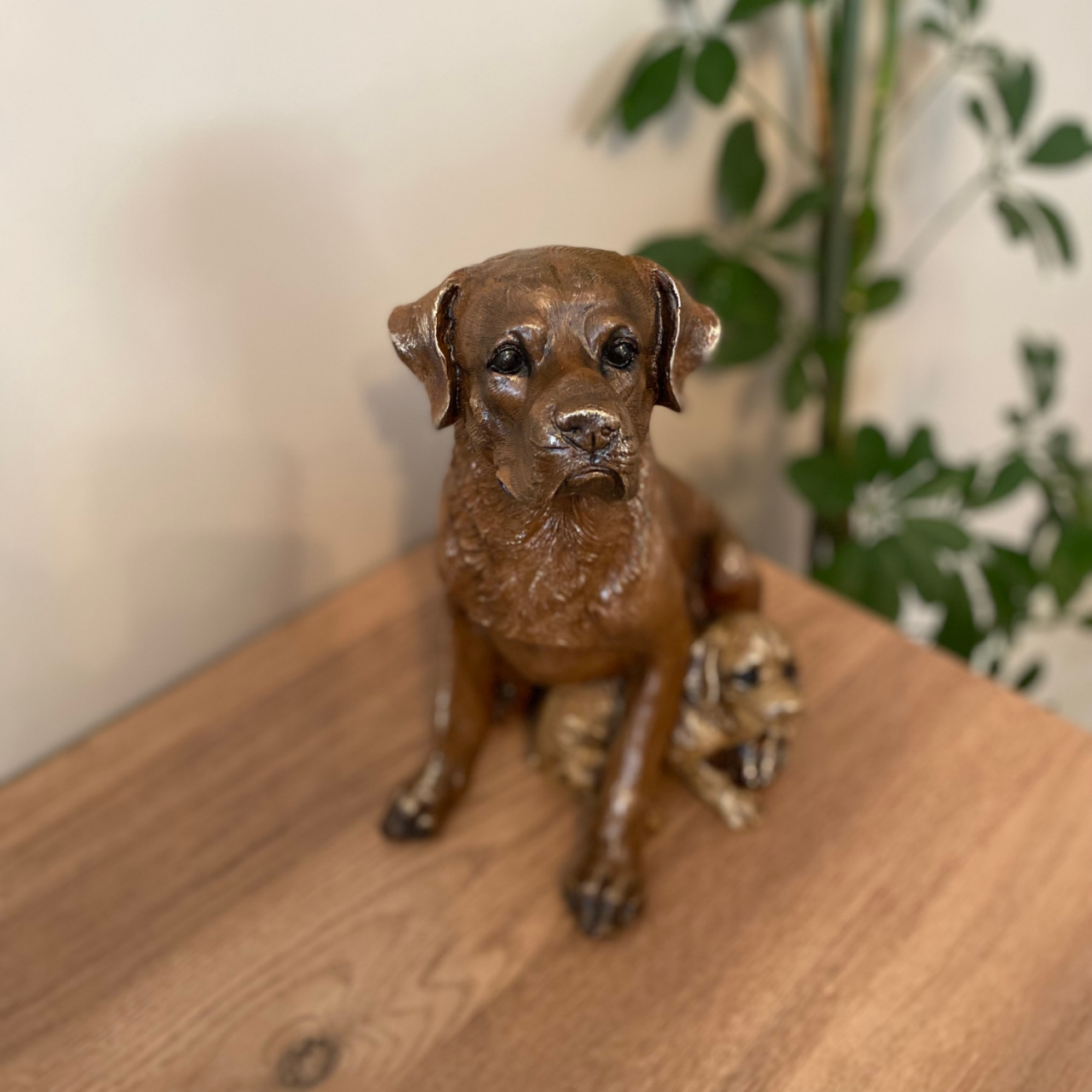 Golden Retriever Köpek ve Yavrusu Bahçe Dekoru Biblo Heykel