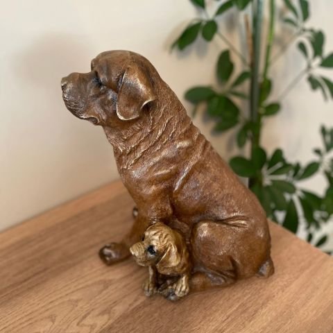 Golden Retriever Köpek ve Yavrusu Bahçe Dekoru Biblo Heykel