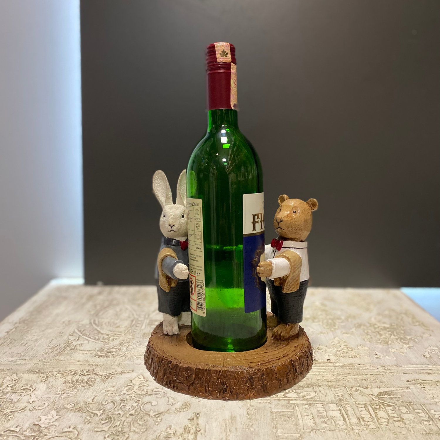 Ayı ve Tavşan Şişe Tutucu Şaraplık