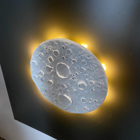 Led Aydınlatmalı Duvar Ay Dokusu Ham Polyester Obje