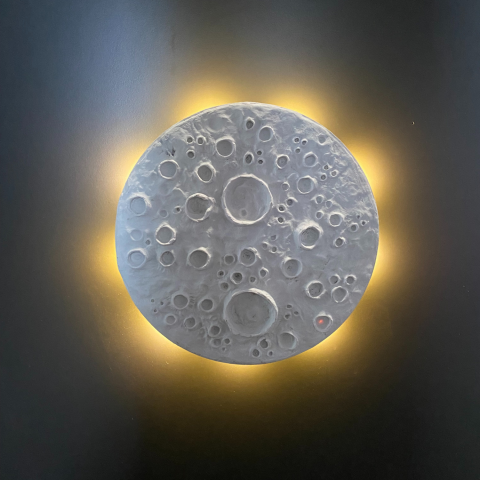 Led Aydınlatmalı Duvar Ay Dokusu Ham Polyester Obje