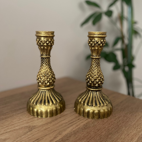 Baklava Desen Gold 2'li Şamdan Mumluk
