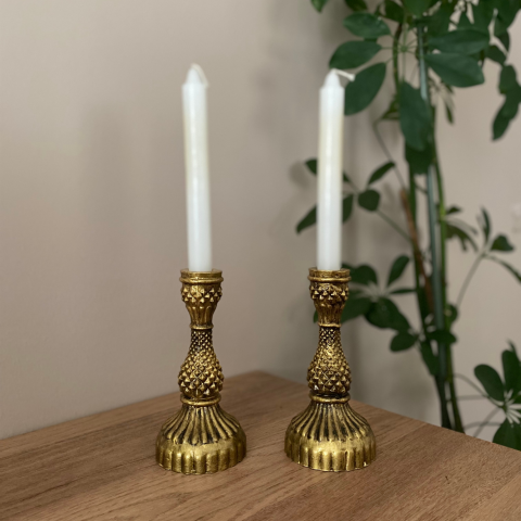 Baklava Desen Gold 2'li Şamdan Mumluk