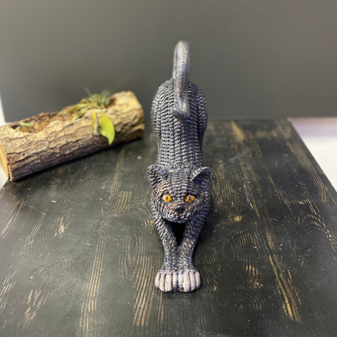 Hasır Dokulu Esneyen Kedi Dekoratif Biblo