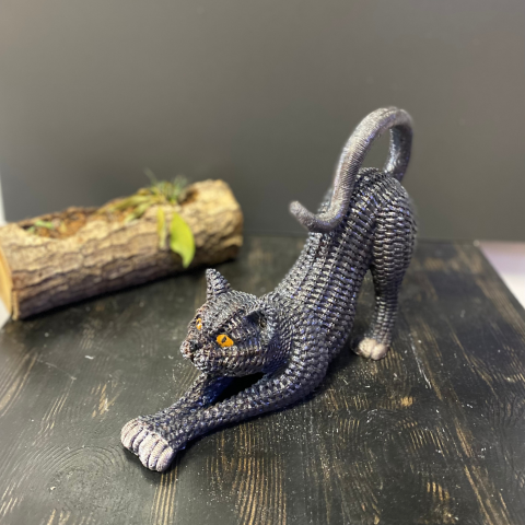 Hasır Dokulu Esneyen Kedi Dekoratif Biblo