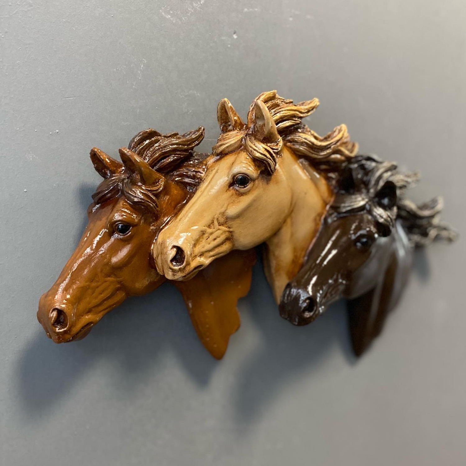 3'lü At Kafası Başı Duvar Dekoru