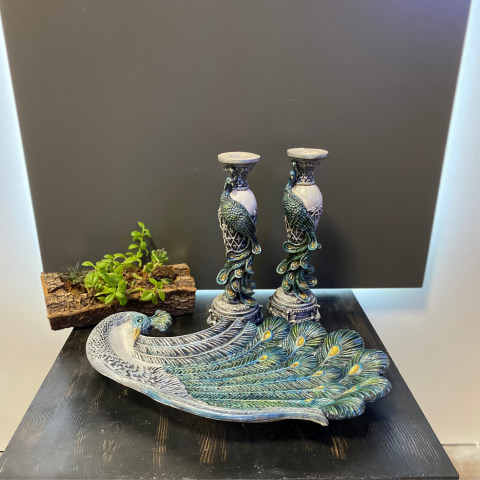 Tavus Kuşu Şamdan ve Tavus Kuşu Tabak Seti