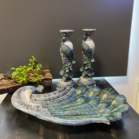 Tavus Kuşu Şamdan ve Tavus Kuşu Tabak Seti