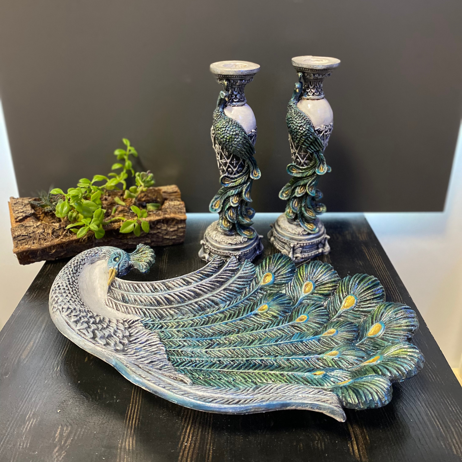 Tavus Kuşu Şamdan ve Tavus Kuşu Tabak Seti