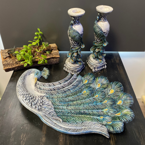 Tavus Kuşu Şamdan ve Tavus Kuşu Tabak Seti