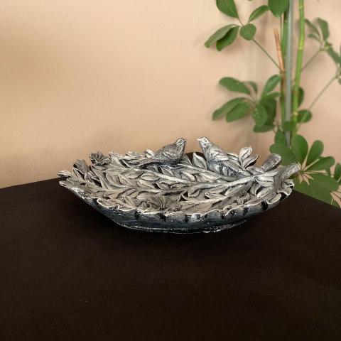Dallı 2 Kuşlu Gümüş Silver Dekoratif Tabak