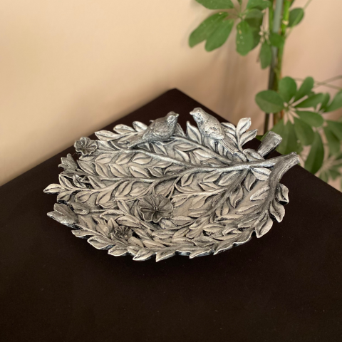 Dallı 2 Kuşlu Gümüş Silver Dekoratif Tabak
