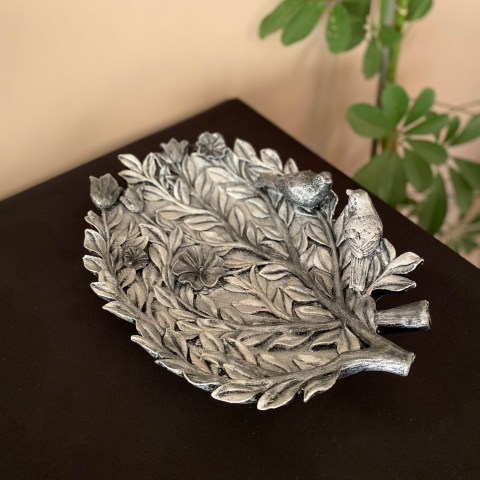 Dallı 2 Kuşlu Gümüş Silver Dekoratif Tabak