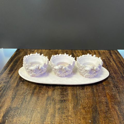 3'lü Çiçekli Kuşlu  Mumluk Tabak