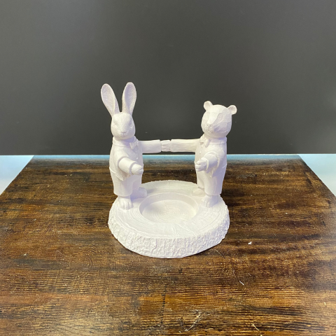 Tavşan ve Ayılı Şaraplık Ham Polyester Obje