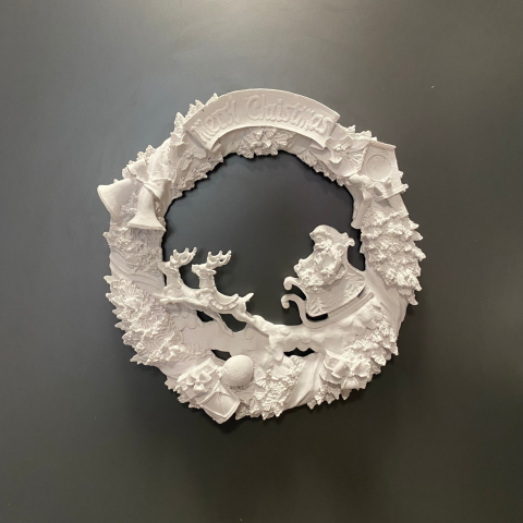 Kızaklı Geyik ve Noel Baba Çember Yılbaşı Kapı Süsü