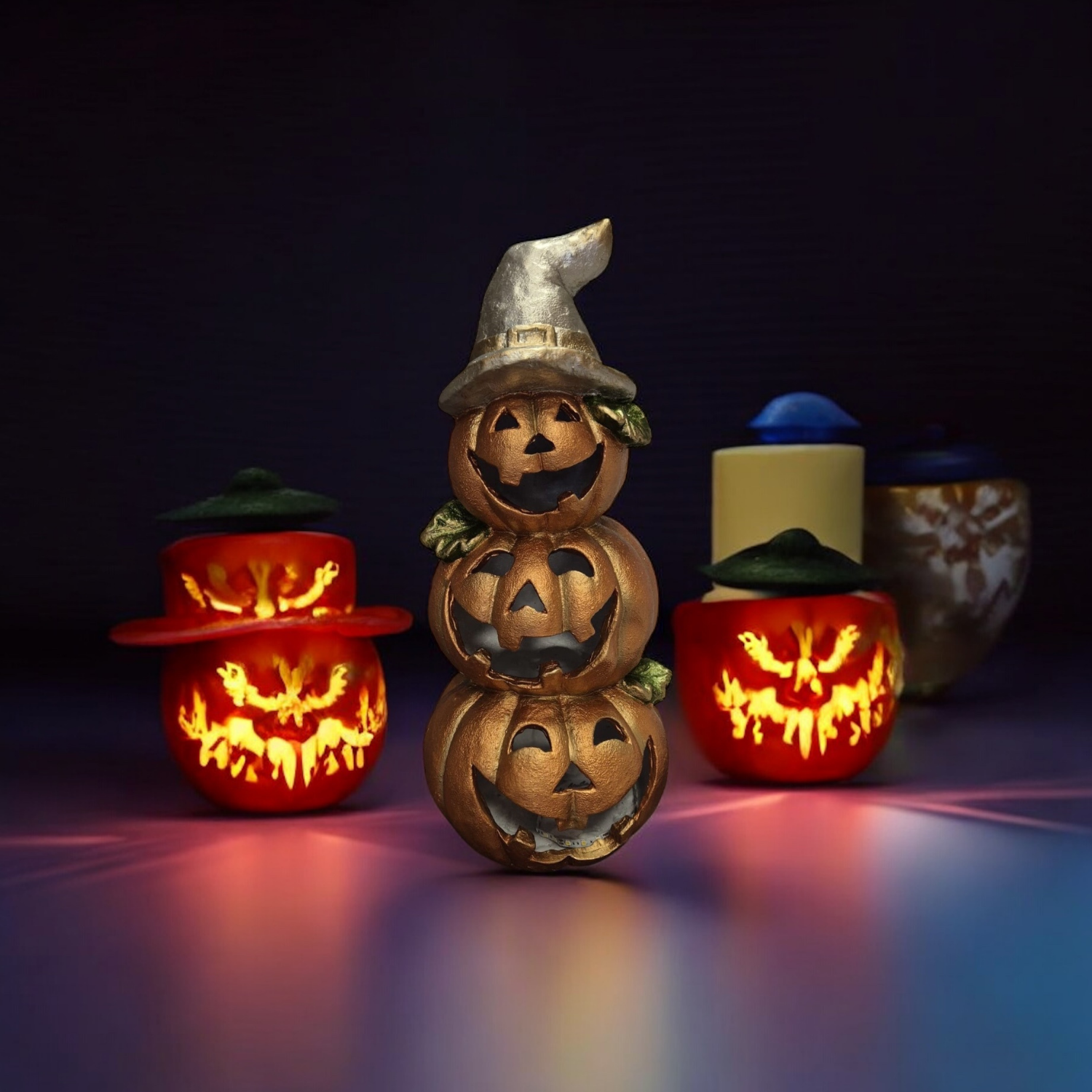 Üst Üste 3 Işıklı Halloween Kabak